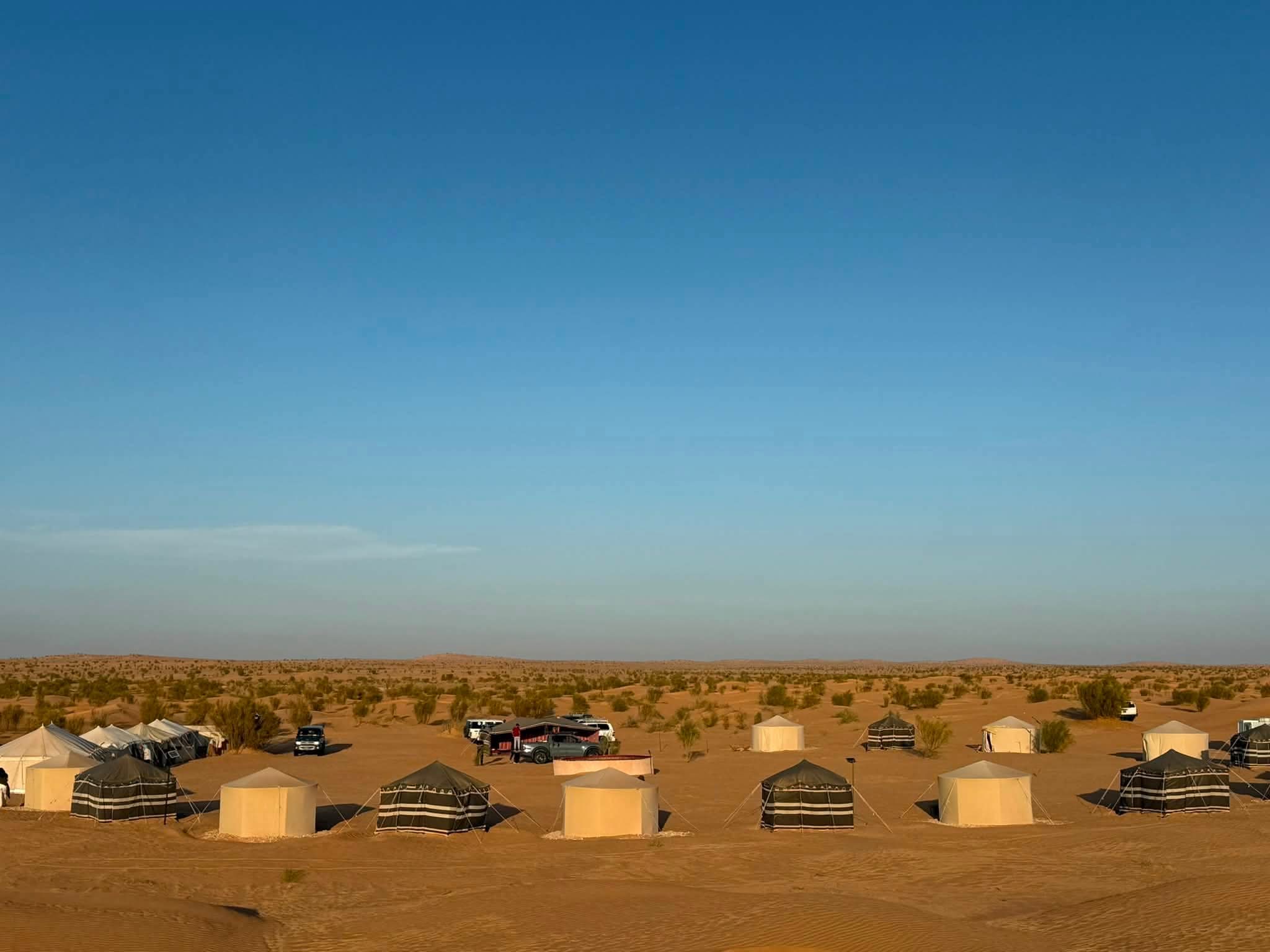 Luxury desert camp under twilight